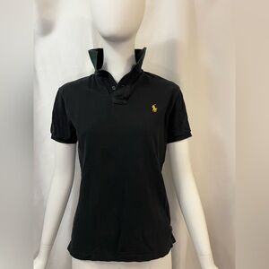 Polo Ralph Lauren Black Slim Fit Polo Shirt Yellow Pony Logo Green Under Collar
